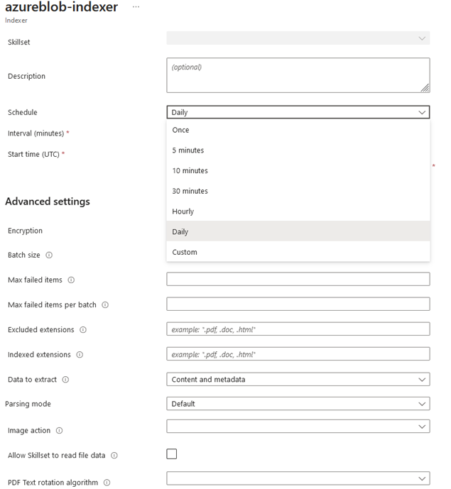 Configuración indexador