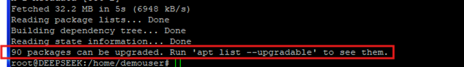 Resultado del comando apt update