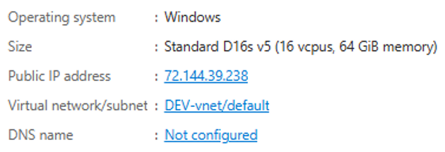 VM1 - D16S V5 (16 Vcpus - 64GB RAM)